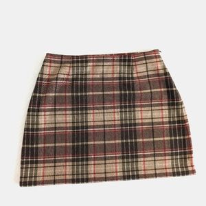 Limited vintage wool blend brown red tan plaid mini skirt, size 8/M